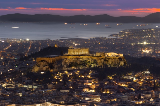 Acropolis Parthenon Athens Twilight Cityscape
