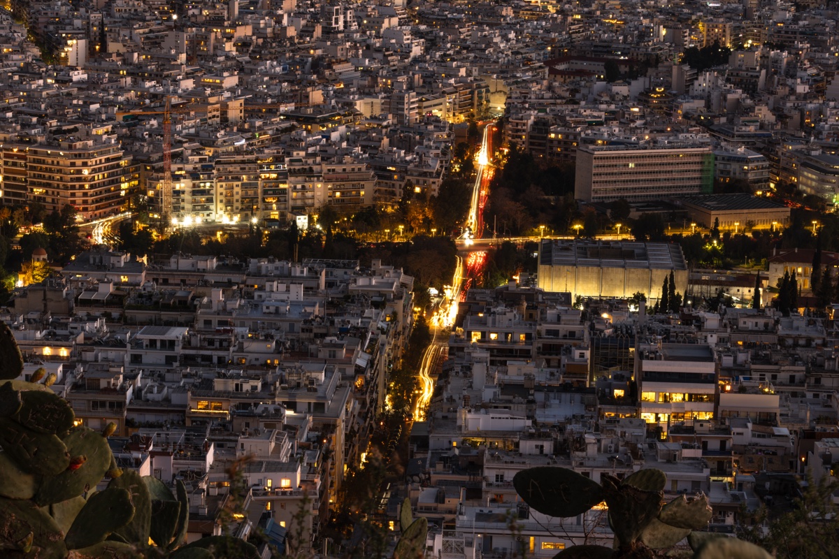 Athens Cityscape Night From Above