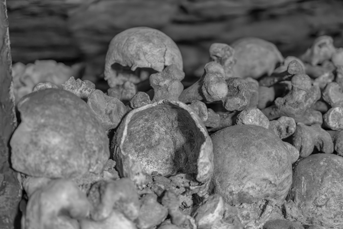 Catacombs Paris Broken Skulls Black And White